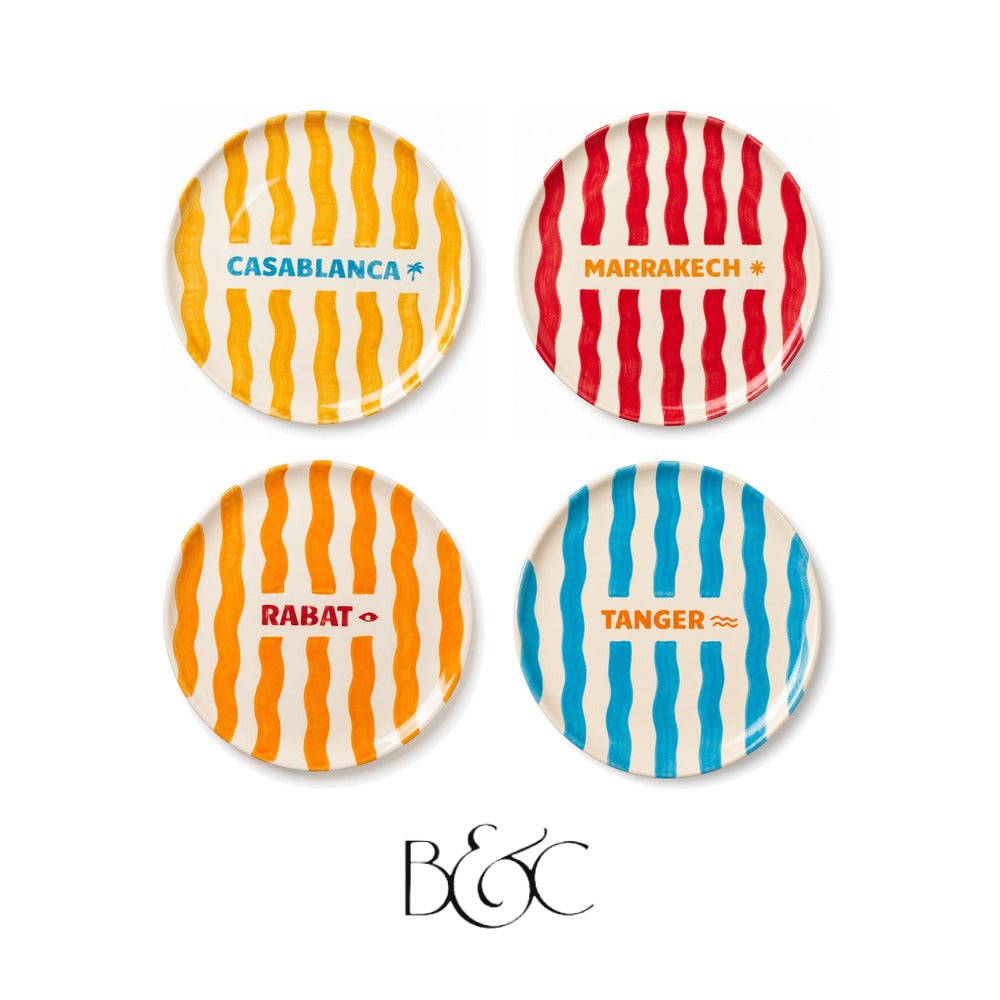 Assiettes Mudûn, lot de 4 : Casablanca, Marrakech, Rabat, Tanger – BEŶT
