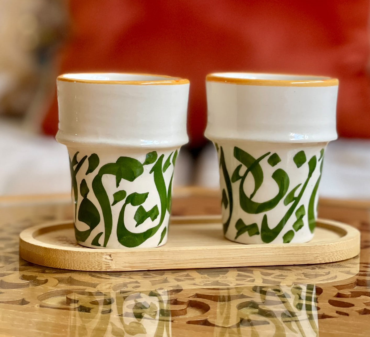 Duo tasses en calligraphe arabe + plateau