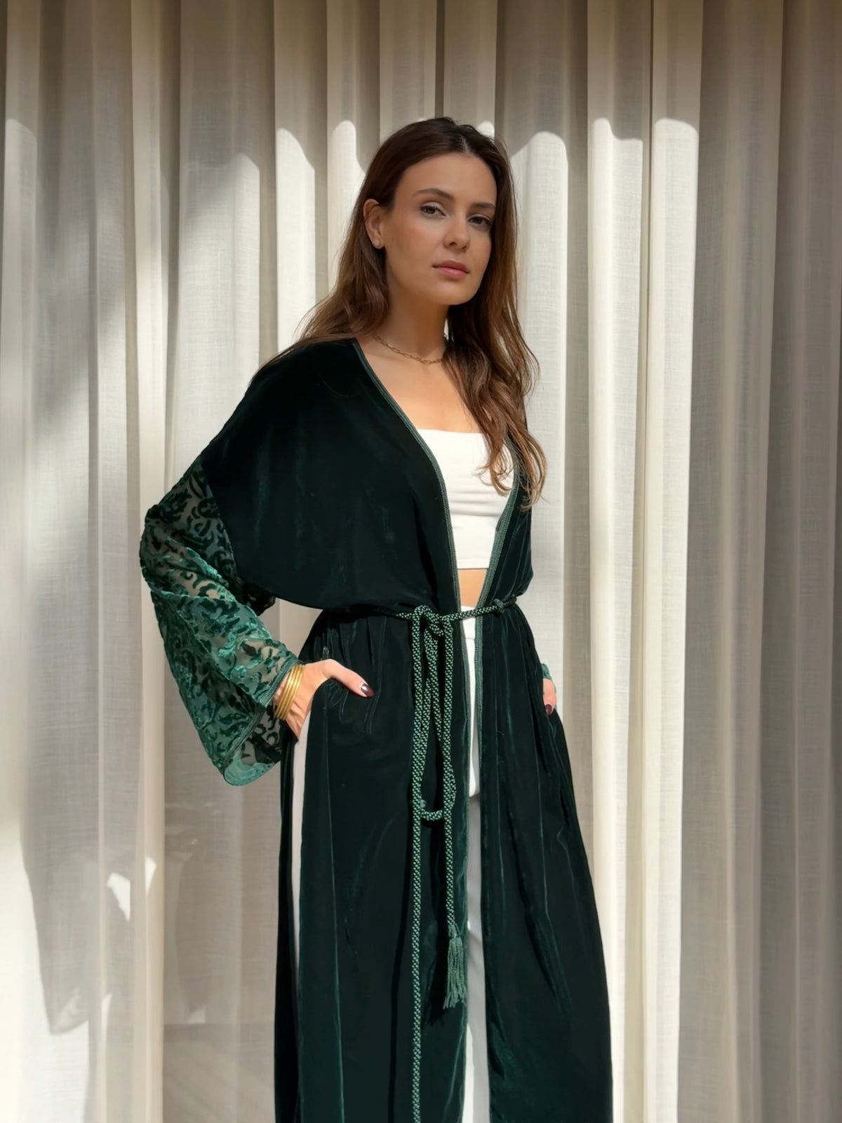 Kimono en Velour Emeraude avec  Mejdoul